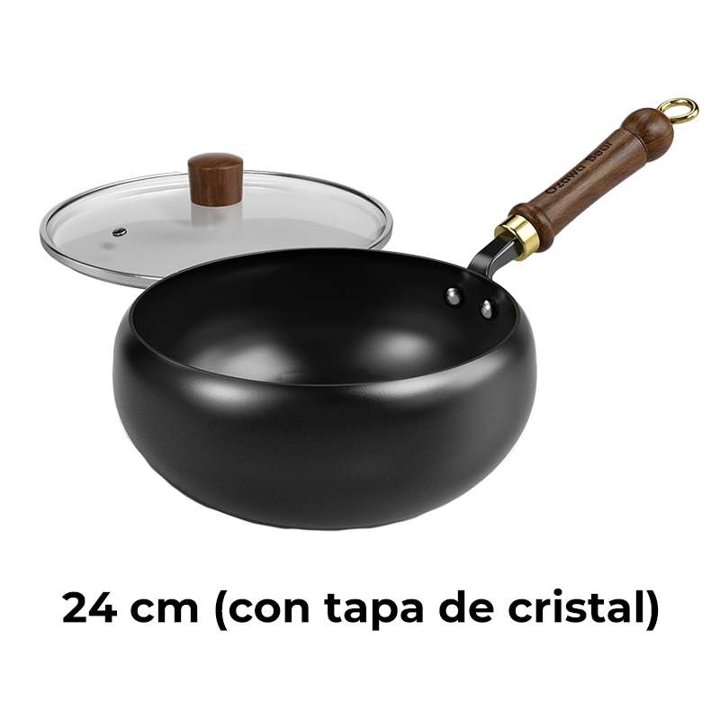 🔥Sartén Wok de Hierro Fundido Artesanal con Tapa de Cristal | Alta Durabilidad