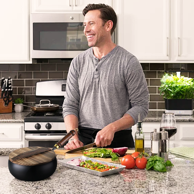 🔥Sartén Wok de Hierro Fundido Artesanal con Tapa de Cristal | Alta Durabilidad