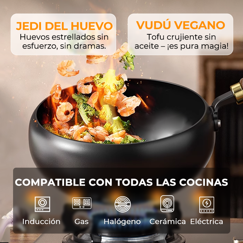 🔥Sartén Wok de Hierro Fundido Artesanal con Tapa de Cristal | Alta Durabilidad