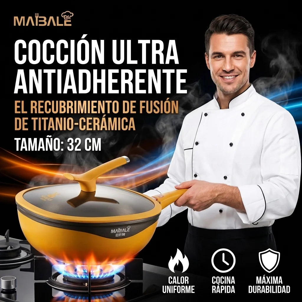 Sartén Wok Antiadherente de Titanio Premium con tapa