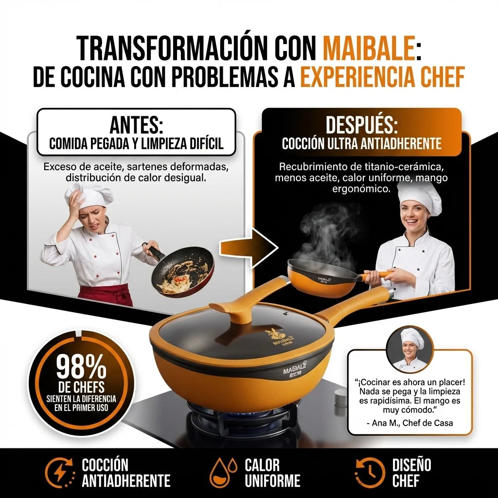 Sartén Wok Antiadherente de Titanio Premium con tapa