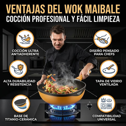 Sartén Wok Antiadherente de Titanio Premium con tapa